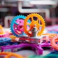 Artistic image of 3D printing process against a colorful backdrop photo
