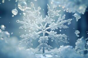 Single snowflake on winter background. Generative AI photo