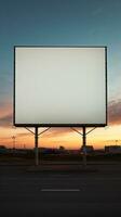 Vibrant sunset forming a fiery backdrop for a blank billboard frame, perfect for bold advertising AI Generative photo