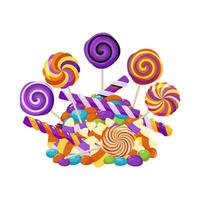 Candy and lollipops on a white background. Various sweets for children for the holiday Halloween. Multicolored sweet treats. Vector illustration.