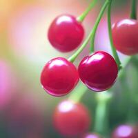 Cereza baya Fruta naturaleza antecedentes. ai generativo foto