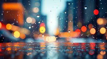 Blurred lights background with snow. Glitter confetti bokeh background. Generative AI photo