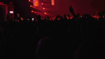 dansant foule avec mains en haut à le la musique Festival video