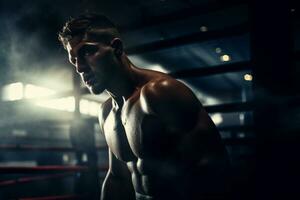 Underneath the Boxing Ring Lights - A Story of Strength and Determinity AI Generative photo