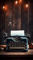 Vintage typewriter on rustic wooden background AI Generative photo