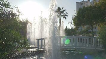 Resort landscape design with fountains and footbridge, Turkey video