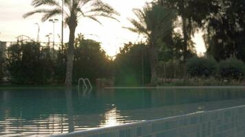 Outdoor swimming pool at sunset video