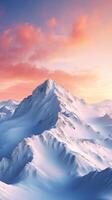 Untouched snowy mountain landscape under the soft glow of a setting sun photo