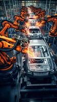 Overhead view of robotic precision on an automotive assembly line photo