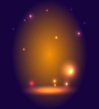 brillante resplandor en un oscuro antecedentes para mostrando objetos, vacío espacio para diseño, marco, suave brillante dorado puntos, lujo fondo de pantalla, estado animico magia y magia, decoración para el nuevo año y otro Días festivos foto