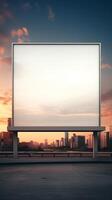 Vibrant sunset forming a fiery backdrop for a blank billboard frame, perfect for bold advertising photo