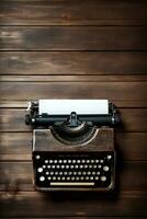 Clásico máquina de escribir en rústico de madera antecedentes ai generativo foto