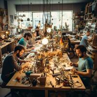 Vibrant Workshop Scene Embracing the DIY Spirit and Craftsmanship of Makers and Enthusiasts AI Generative photo