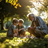 Sunlit Park Moments Capturing Diverse Generational Bonds from Toddlers to Elders AI Generative photo