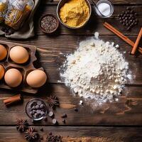 Top-down view of raw cookie dough and baking ingredients capturing the joy of baking AI Generative photo