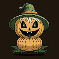 Cartoon pumpkin wearing a witch hat vector