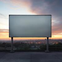 Vibrant sunset forming a fiery backdrop for a blank billboard frame, perfect for bold advertising AI Generative photo