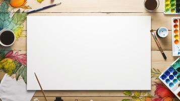 Artist's workspace with blank canvas and art supplies AI Generative photo