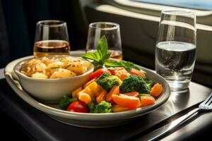 Highlight the variety of special dietary meal options available on airplanes photo