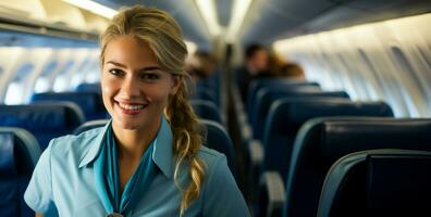 Stewardess helps passengers who felt worse during the flight photo