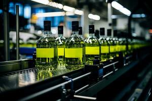 Modern assembly line ensuring rigorous quality control in olive oil production and packaging photo