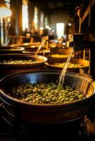 Industrial machines sorting and washing olives before the crushing and oil extraction process photo