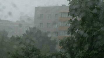 Heavy rain pouring outside the window video