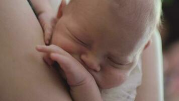 Newborn baby sleeping in mothers arms video