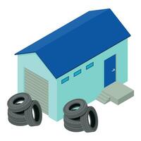 Car service icon isometric vector. Automobile tire near utility building icon vector