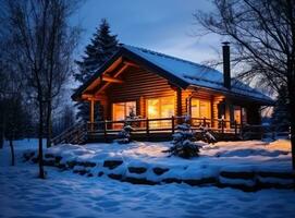 Wooden house in winter time photo