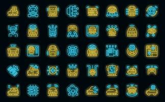 Artificial intelligence in transport icons set vector neon