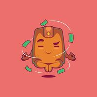 dinero billetera meditación vector ilustración. finanzas, dinero, mascota diseño concepto.