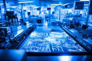 Clean-room environment in a microchip production under blue light photo