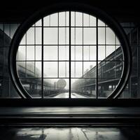 Overlooking a bustling manufacturing plant through a circular window AI Generative photo