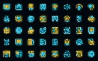 Artificial intelligence in education icons set vector neon