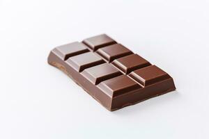 Smooth Glossy Chocolate Bar Resting on White Linen Backdrop with Copyspace Right AI Generative photo