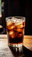 Refreshing Cold Brew Coffee in Clear Glass on a Vintage Wooden Table with Copy Space photo