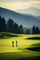 Experience of Golf Amidst the Vast Expanse of Nature and Beautifully Lit Landscape AI Generative photo