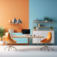 Sleek Furniture in a Vibrant Modern Office with Neutral Palette and Tech Gadgets AI Generative photo