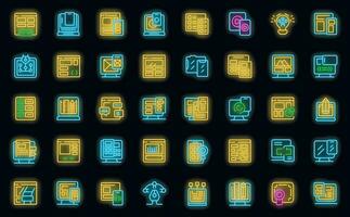 Responsive web design icons set vector neon