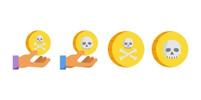 collection of icons of coin bone, treasure pirate, coin skull in isolated flat style vector