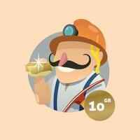 Gold Mining Character with 10 gr Gold vector