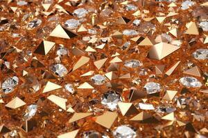 An abstract texture of jewels - gold, diamantes and crystal. Generative AI illustration. photo