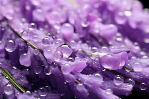 Violet lavender flower petals with water droplets on them is the concept of beauty, serenity and spa. AI generated. photo