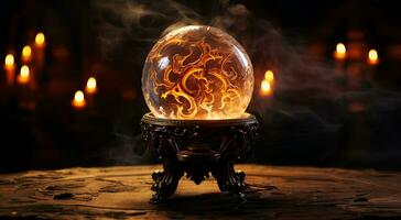 Crystal ball with dragon design, magical divination, intricate details. AI Generated. photo