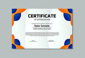 A professional certificate template featuring a vibrant blue and orange design. Perfect for recognizing achievements, awards, and accolades in a modern and eye catching manner. vector