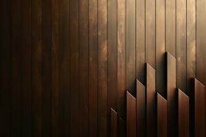 Close-up of a wood-paneled wall with planks in the form of a financial graph. Generative AI illustration. photo