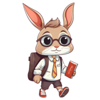 rabbit go to school cartoon ai generative png