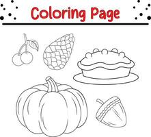 Happy Thanksgiving day carton character coloring page. Vector black and white thanksgiving coloring book.