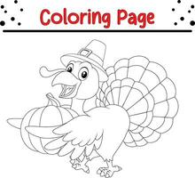 Thanksgiving coloring page. Black and White Cartoon Vector Illustration of Funny Turkey